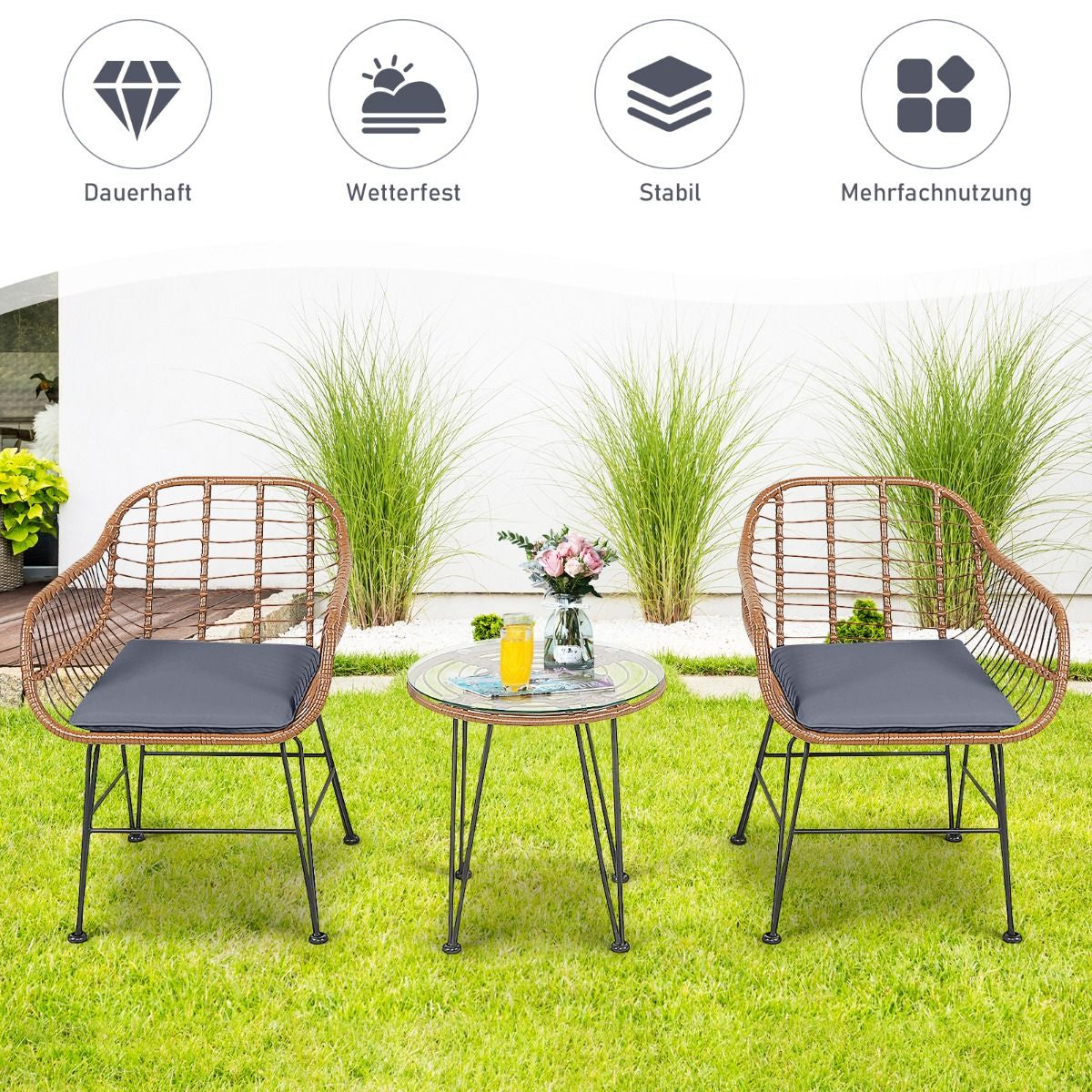 Korbmöbel-Set 3-Teiliges Modernes Bistro-Set Für Die Terrasse