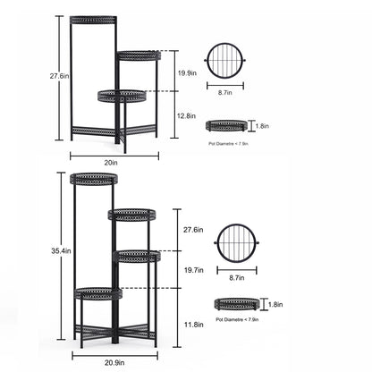 3/4 Tier Metal Plant Stand Indoor Black Tall Flower Pot Holder Display Rack Foldable for Patio Garden Living Room Corner Balcony