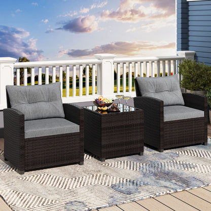 3-TLG. Rattan Gartenmöbel Set Inkl. 2 Sessel & 1 Beistelltisch Polyrattan Sitzgruppe Gartengarnitur