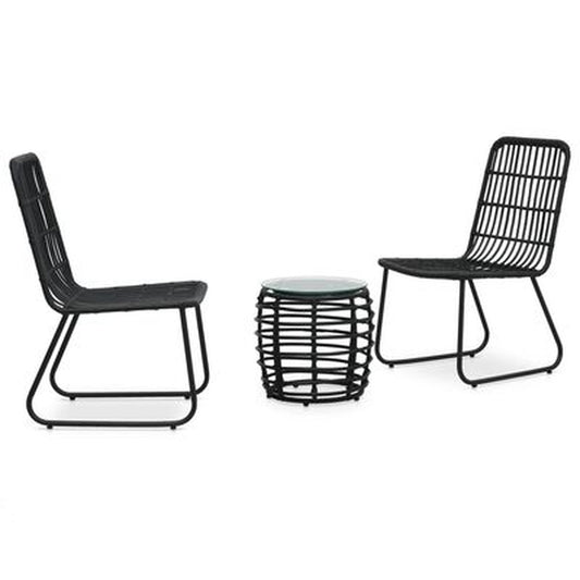 3-Tlg. Bistro-Set Poly Rattan Schwarz