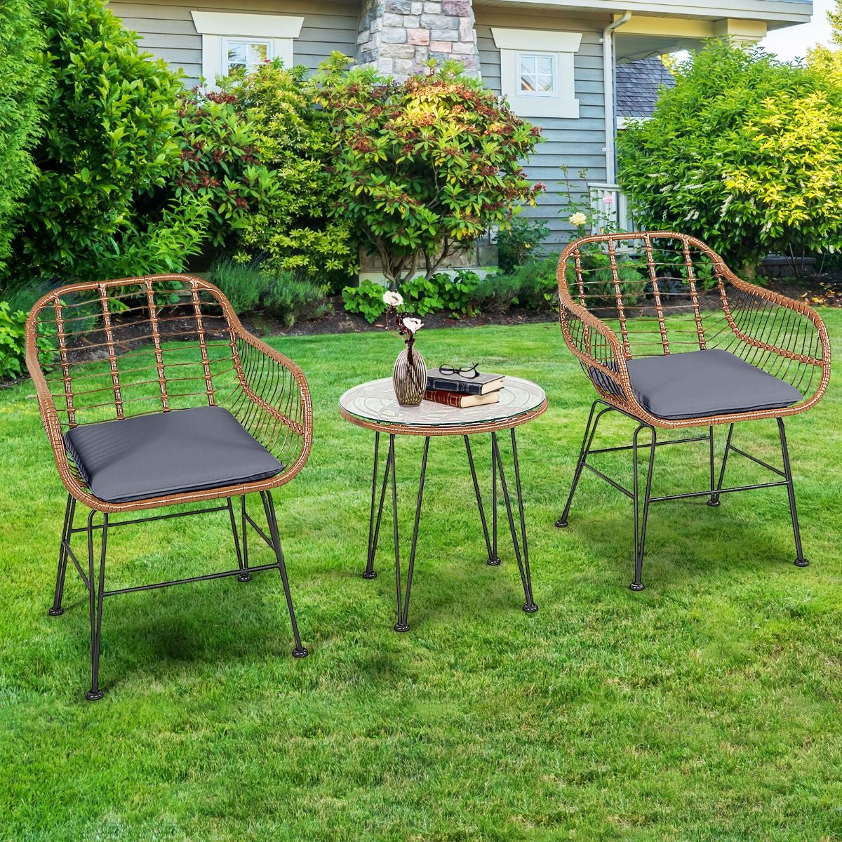 Korbmöbel-Set 3-Teiliges Modernes Bistro-Set Für Die Terrasse