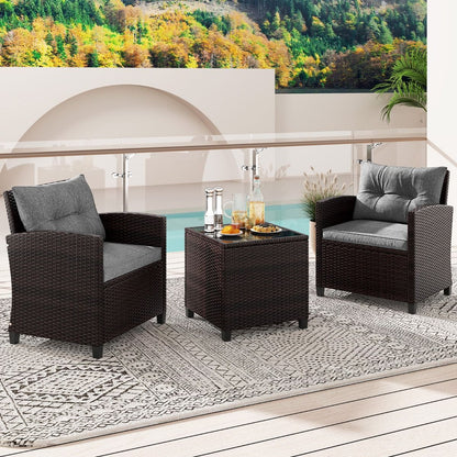 3-TLG. Rattan Gartenmöbel Set Inkl. 2 Sessel & 1 Beistelltisch Polyrattan Sitzgruppe Gartengarnitur