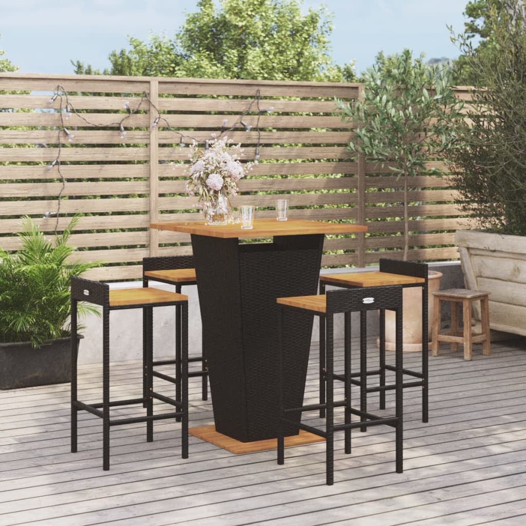 Gartenbar Set Bartisch Barhocker 5-Tlg. Schwarz Poly Rattan Massivholz Vidaxl