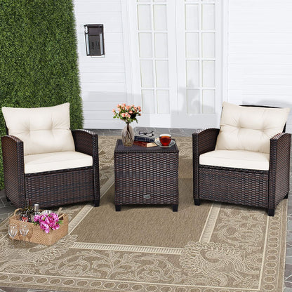 3-TLG. Rattan Gartenmöbel Set Inkl. 2 Sessel & 1 Beistelltisch Polyrattan Sitzgruppe Gartengarnitur