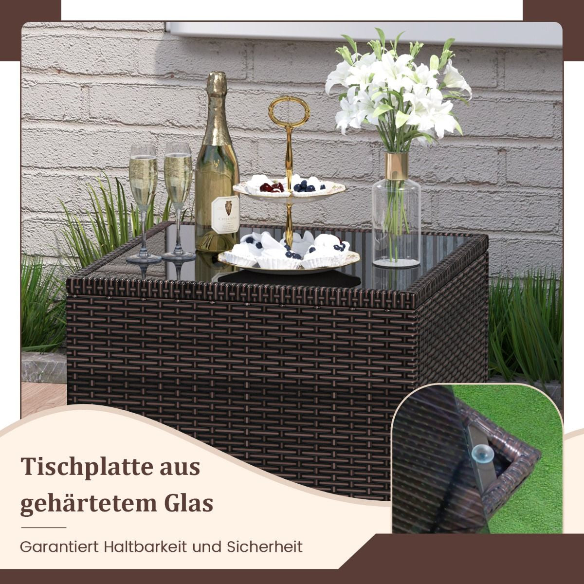 3-TLG. Rattan Gartenmöbel Set Inkl. 2 Sessel & 1 Beistelltisch Polyrattan Sitzgruppe Gartengarnitur