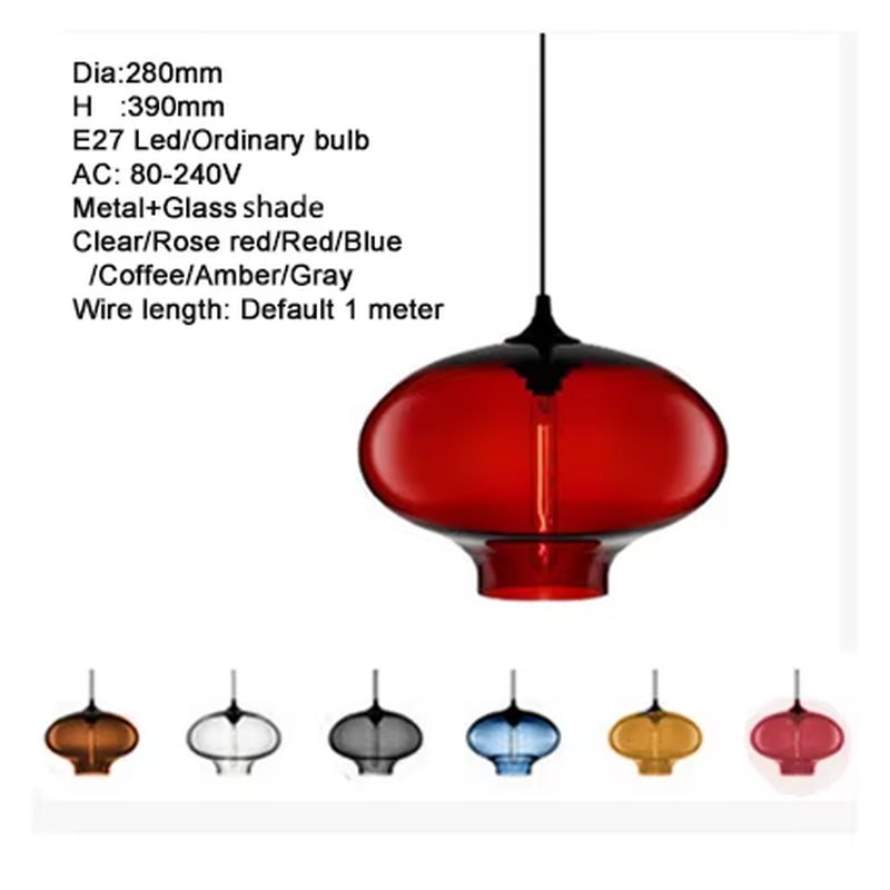 Modern Colorful Glass Bowl Pendant Lights E27 Hanging Lamps Loft Kitchen Living Room Bedroom Decor Restaurant Hotel Lights