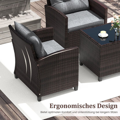 3-TLG. Rattan Gartenmöbel Set Inkl. 2 Sessel & 1 Beistelltisch Polyrattan Sitzgruppe Gartengarnitur