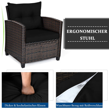 3-TLG. Rattan Gartenmöbel Set Inkl. 2 Sessel & 1 Beistelltisch Polyrattan Sitzgruppe Gartengarnitur