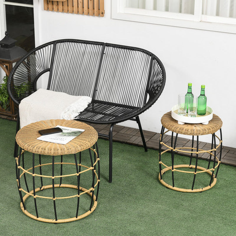 Outsunny Rattan Beistelltisch 2Er-Set Couchtisch, Stapelbar Sofatisch Für Garten