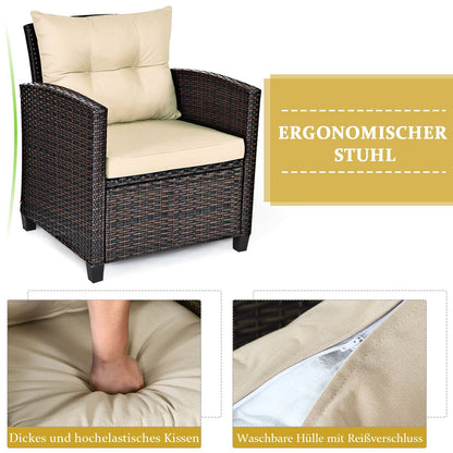 3-TLG. Rattan Gartenmöbel Set Inkl. 2 Sessel & 1 Beistelltisch Polyrattan Sitzgruppe Gartengarnitur