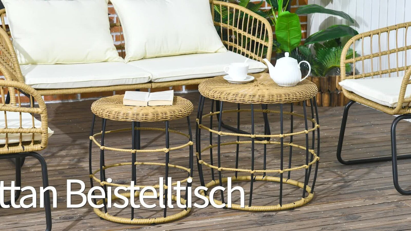 Outsunny Rattan Beistelltisch 2Er-Set Couchtisch, Stapelbar Sofatisch Für Garten