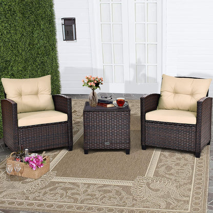 3-TLG. Rattan Gartenmöbel Set Inkl. 2 Sessel & 1 Beistelltisch Polyrattan Sitzgruppe Gartengarnitur