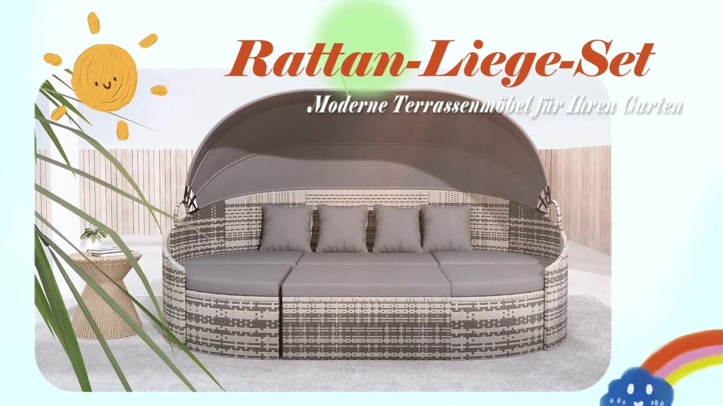 Outsunny Rattan Sonneninsel 4-Teilige Liegeinsel Mit Sonnendach Sitzgruppekiss