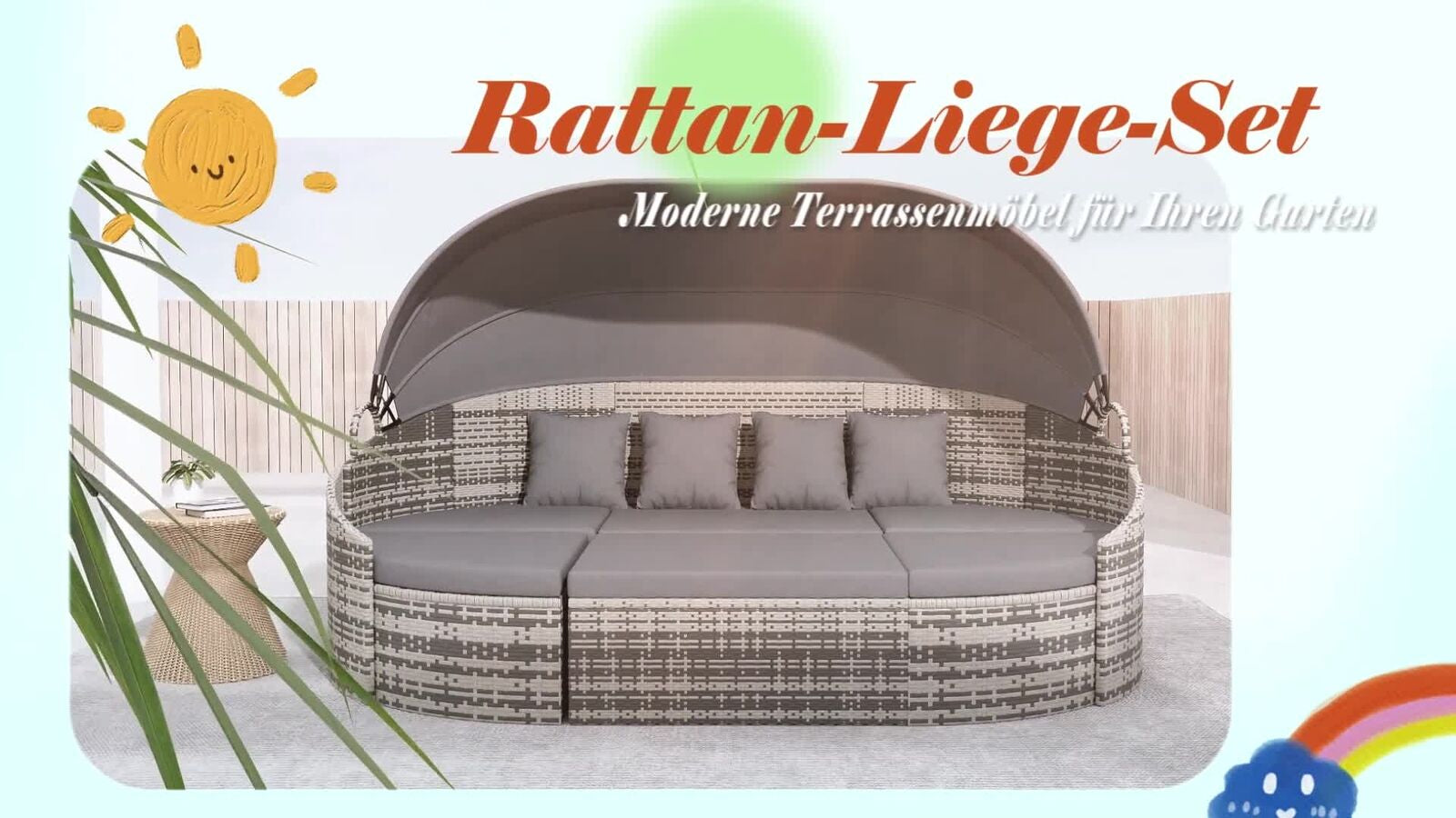Outsunny Rattan Sonneninsel 4-Teilige Liegeinsel Mit Sonnendach Sitzgruppekiss