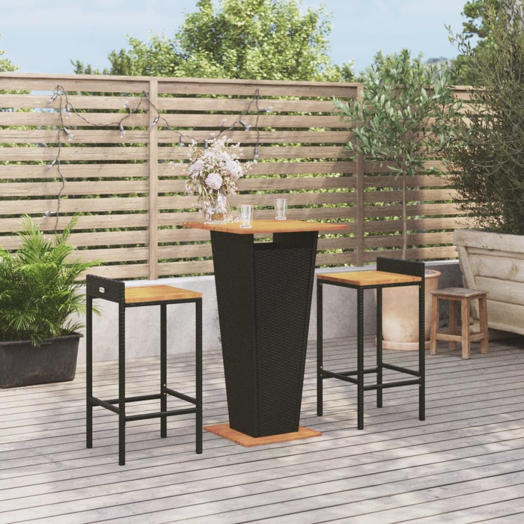 Gartenbar Set Bartisch Barhocker 5-Tlg. Schwarz Poly Rattan Massivholz Vidaxl