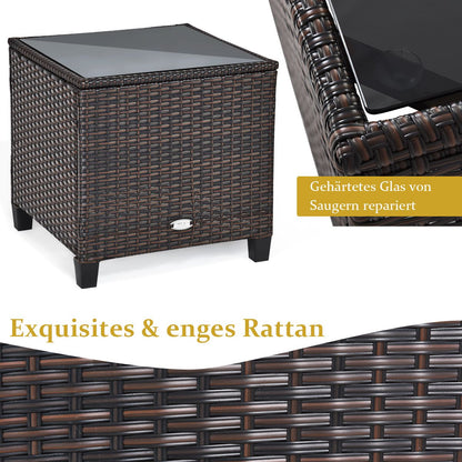 3-TLG. Rattan Gartenmöbel Set Inkl. 2 Sessel & 1 Beistelltisch Polyrattan Sitzgruppe Gartengarnitur