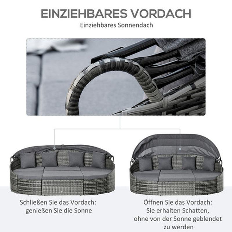 Outsunny Rattan Sonneninsel 4-Teilige Liegeinsel Mit Sonnendach Sitzgruppekiss