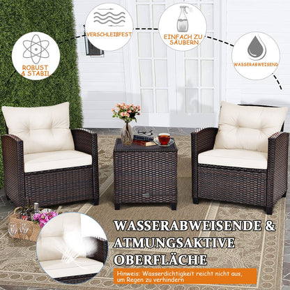 3-TLG. Rattan Gartenmöbel Set Inkl. 2 Sessel & 1 Beistelltisch Polyrattan Sitzgruppe Gartengarnitur