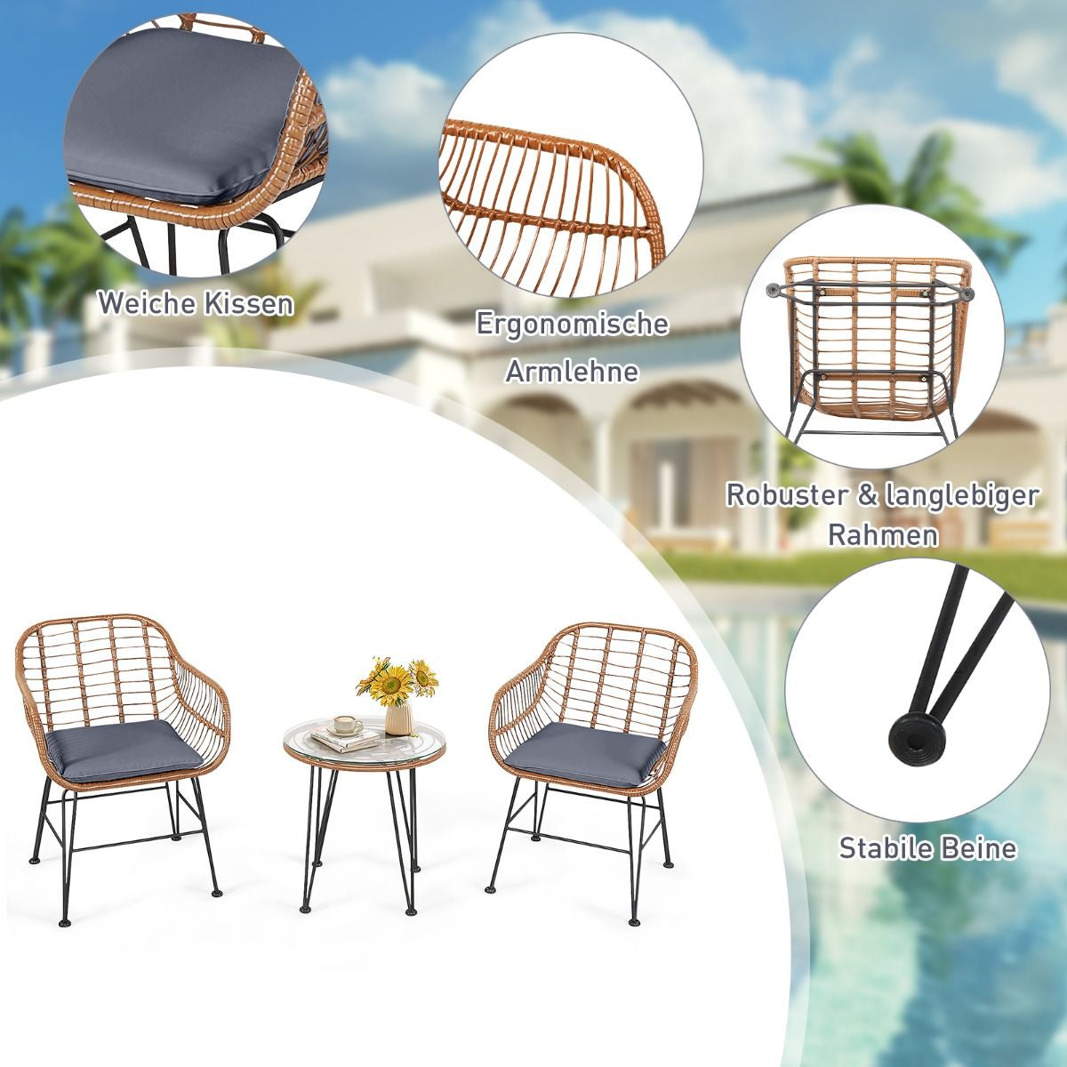 Korbmöbel-Set 3-Teiliges Modernes Bistro-Set Für Die Terrasse