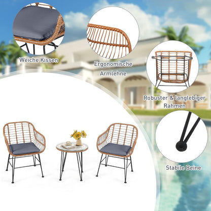 Korbmöbel-Set 3-Teiliges Modernes Bistro-Set Für Die Terrasse