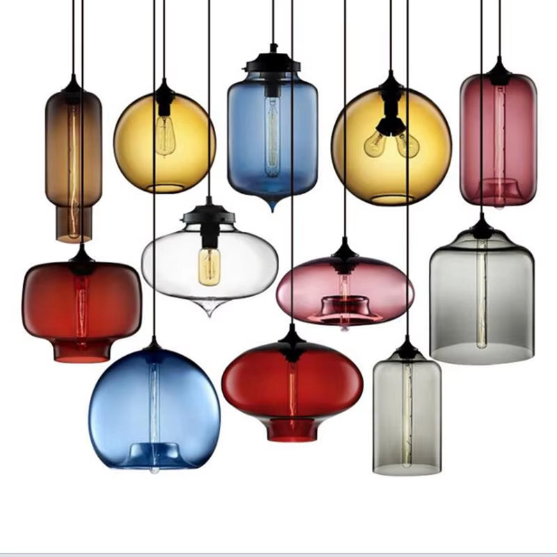Modern Colorful Glass Bowl Pendant Lights E27 Hanging Lamps Loft Kitchen Living Room Bedroom Decor Restaurant Hotel Lights