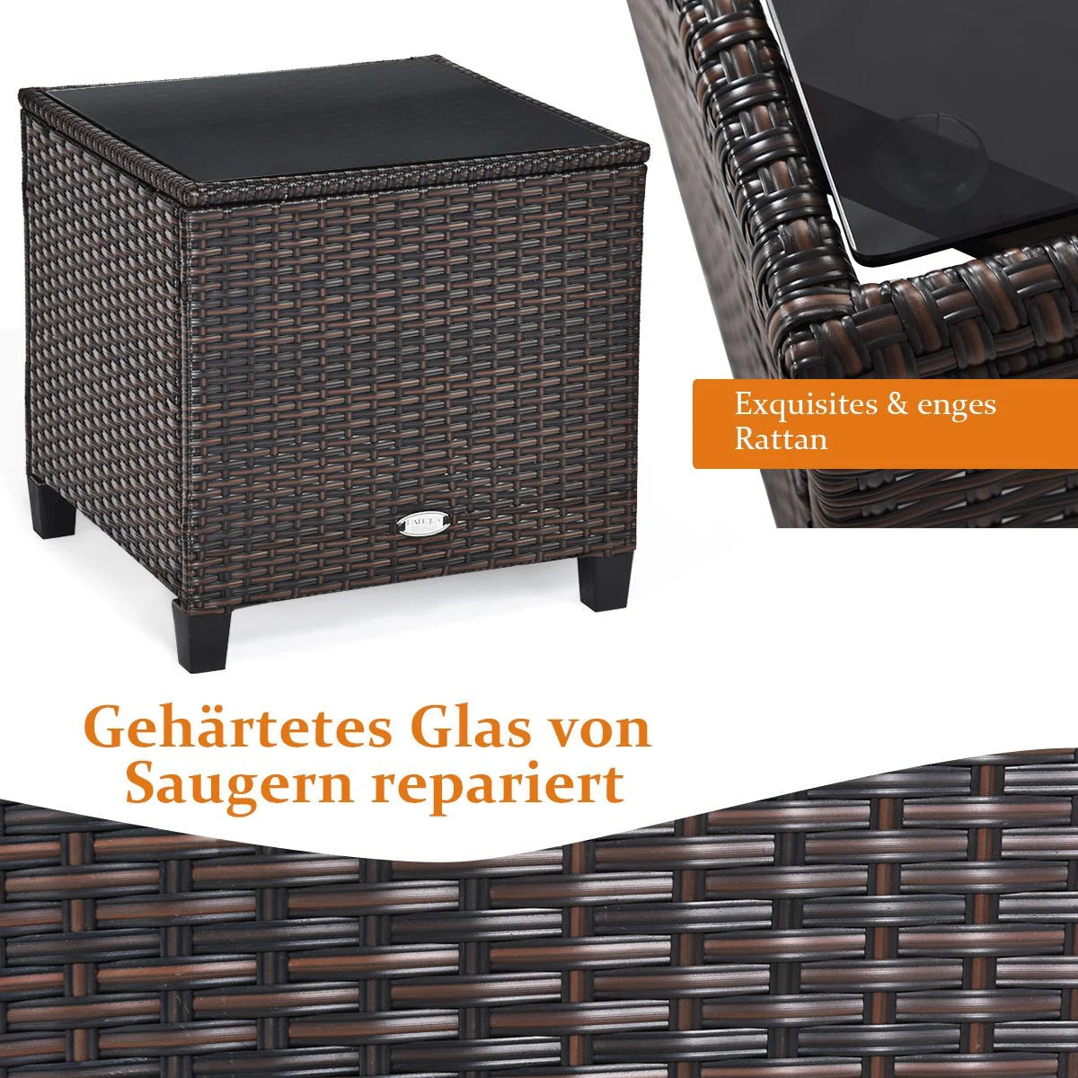 3-TLG. Rattan Gartenmöbel Set Inkl. 2 Sessel & 1 Beistelltisch Polyrattan Sitzgruppe Gartengarnitur