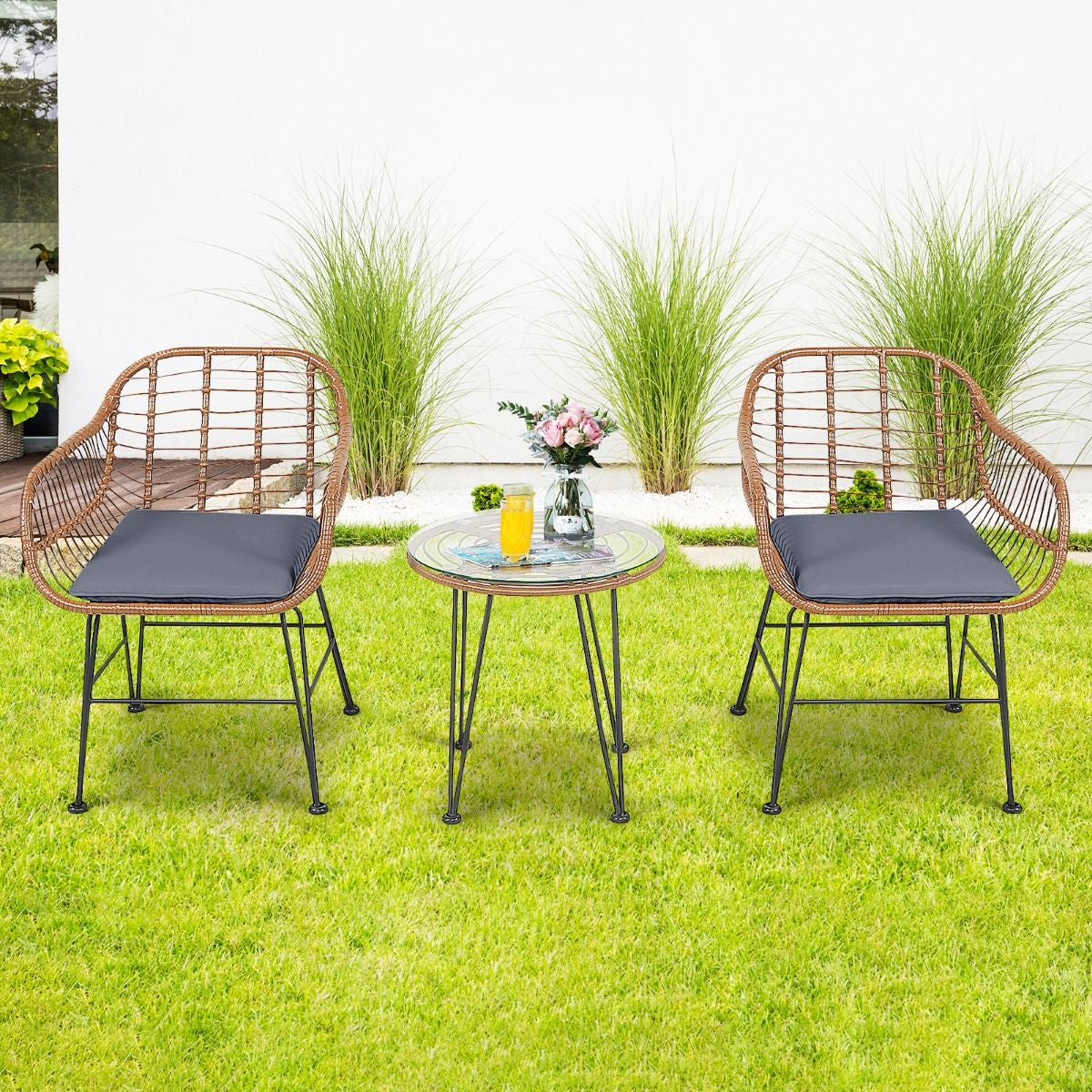Korbmöbel-Set 3-Teiliges Modernes Bistro-Set Für Die Terrasse