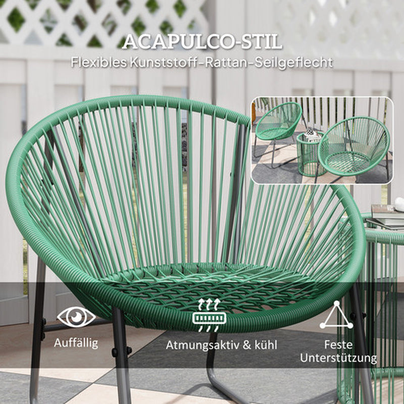 Outsunny Polyrattan Gartenmöbel Set, Outdoor Lounge Balkonmöbel Für 2 Personen