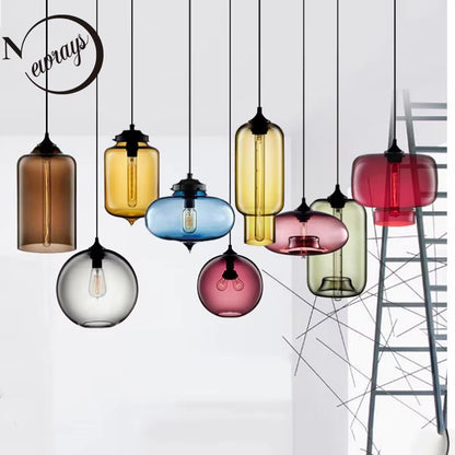 Modern Colorful Glass Bowl Pendant Lights E27 Hanging Lamps Loft Kitchen Living Room Bedroom Decor Restaurant Hotel Lights