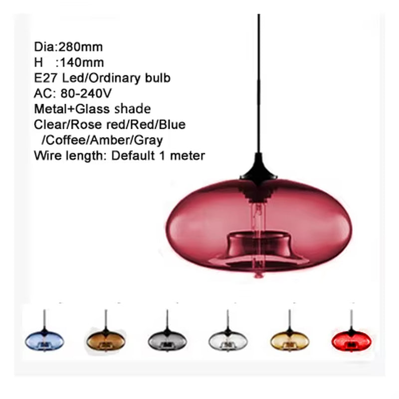 Modern Colorful Glass Bowl Pendant Lights E27 Hanging Lamps Loft Kitchen Living Room Bedroom Decor Restaurant Hotel Lights