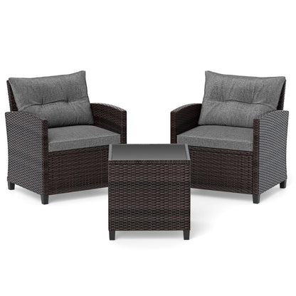 3-TLG. Rattan Gartenmöbel Set Inkl. 2 Sessel & 1 Beistelltisch Polyrattan Sitzgruppe Gartengarnitur