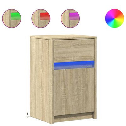 Nachttisch Mit Led-Leuchten Räuchereiche Holzwerkstoff