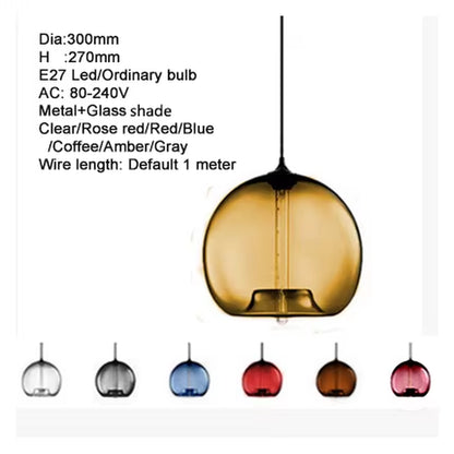 Modern Colorful Glass Bowl Pendant Lights E27 Hanging Lamps Loft Kitchen Living Room Bedroom Decor Restaurant Hotel Lights